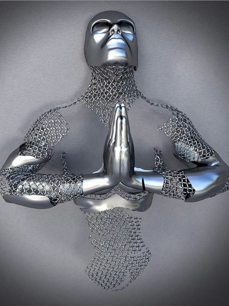 Hjemix | Metallfigur Statuer Stiler Abstrakt Lærred Maleri Par Veggkunst Kjærlighet Skulptur Plakat Trykk Hjemmedekorasjon Stue Gaver