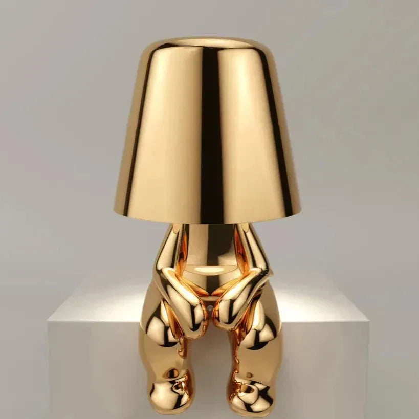 Hjemix | Golden Man LED Tenke Bordlampe – Leken Nattbordlampe for Soverom & Dekor