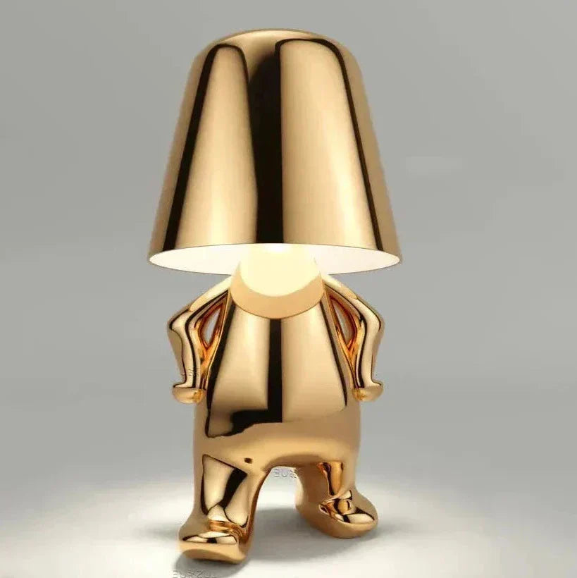 Hjemix | Golden Man LED Tenke Bordlampe – Leken Nattbordlampe for Soverom & Dekor