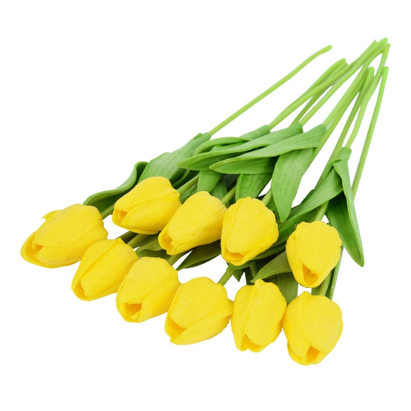 Hjemix | Kunstig Blomsterbukett med Tulipaner, Dekorasjon (10 Stykker)