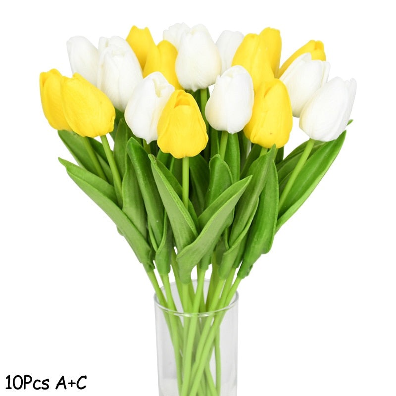Hjemix | Kunstig Blomsterbukett med Tulipaner, Dekorasjon (10 Stykker)