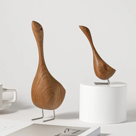 Hjemix | Nordiske Tre Gås Figurer Abstrakt Teak Tre Skulptur Kjærleikpar Figurer Naturlige Dyre Ornamenter for Hjemdekorasjon