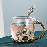 Hjemix | Håndlagd emalje blomster glasskrus for par kjærlighetsgave kan servere kaffe, smaksatt te eller til og med sitronsaft i