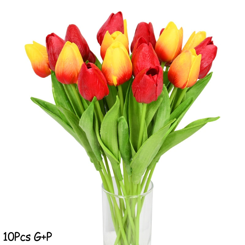Hjemix | Kunstig Blomsterbukett med Tulipaner, Dekorasjon (10 Stykker)