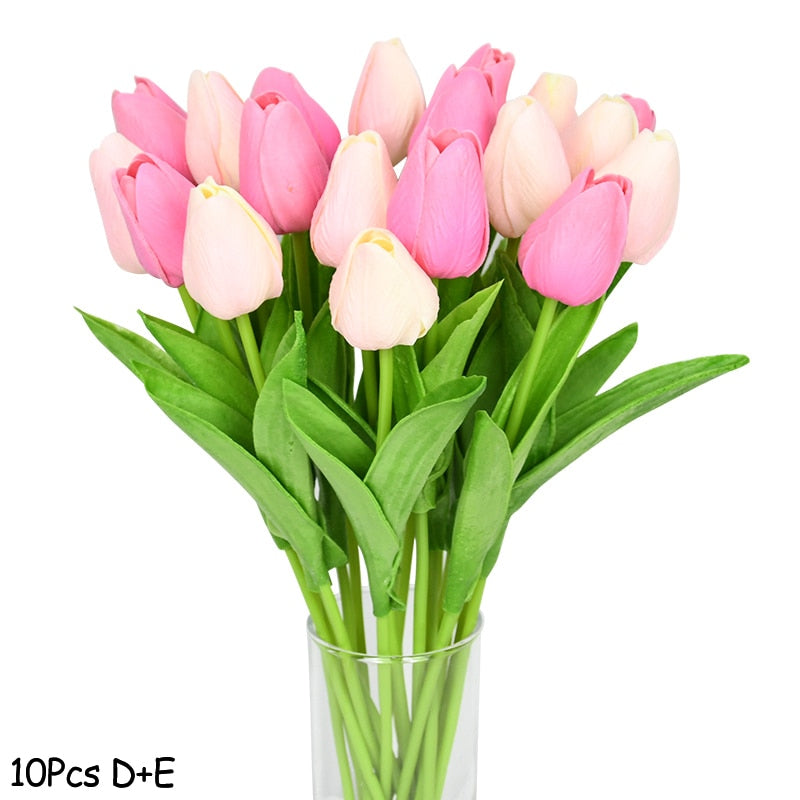 Hjemix | Kunstig Blomsterbukett med Tulipaner, Dekorasjon (10 Stykker)