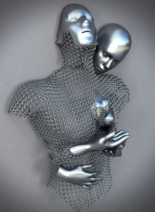 Hjemix | Metallfigur Statuer Stiler Abstrakt Lærred Maleri Par Veggkunst Kjærlighet Skulptur Plakat Trykk Hjemmedekorasjon Stue Gaver