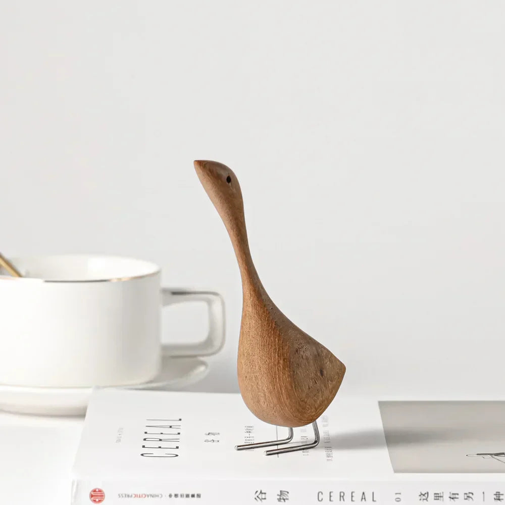 Hjemix | Nordiske Tre Gås Figurer Abstrakt Teak Tre Skulptur Kjærleikpar Figurer Naturlige Dyre Ornamenter for Hjemdekorasjon