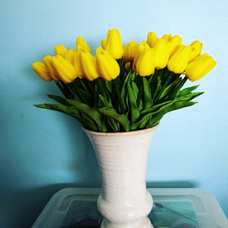 Hjemix | Kunstig Blomsterbukett med Tulipaner, Dekorasjon (10 Stykker)