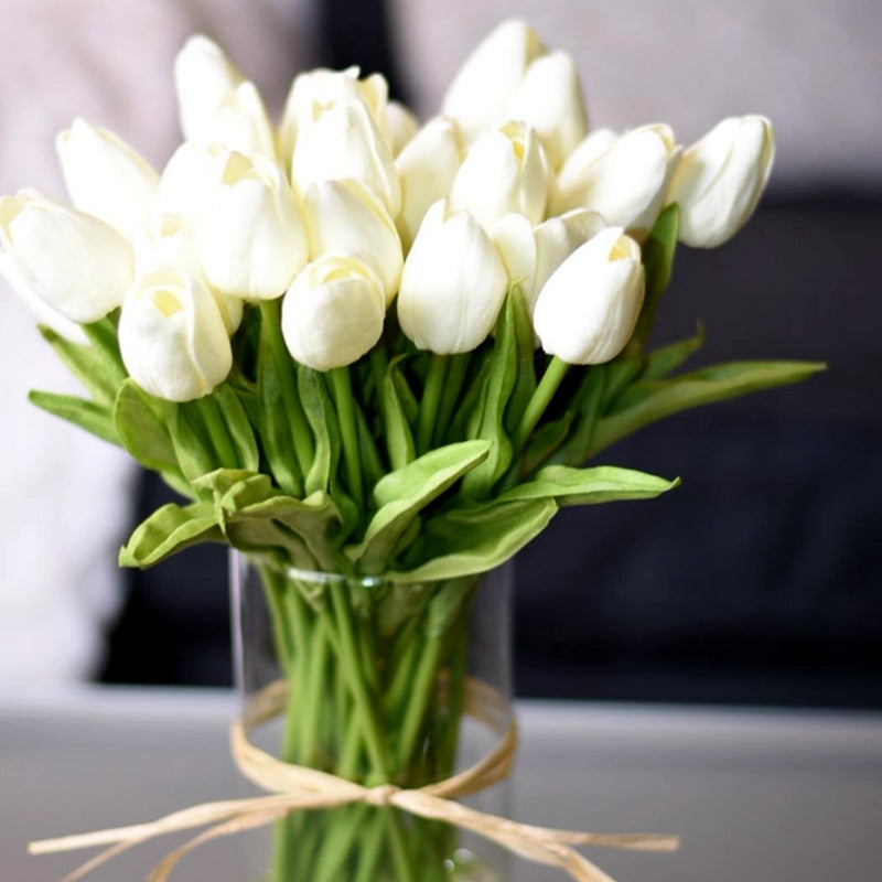 Hjemix | Kunstig Blomsterbukett med Tulipaner, Dekorasjon (10 Stykker)