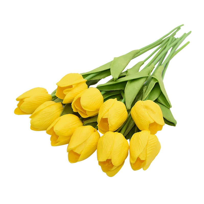 Hjemix | Kunstig Blomsterbukett med Tulipaner, Dekorasjon (10 Stykker)