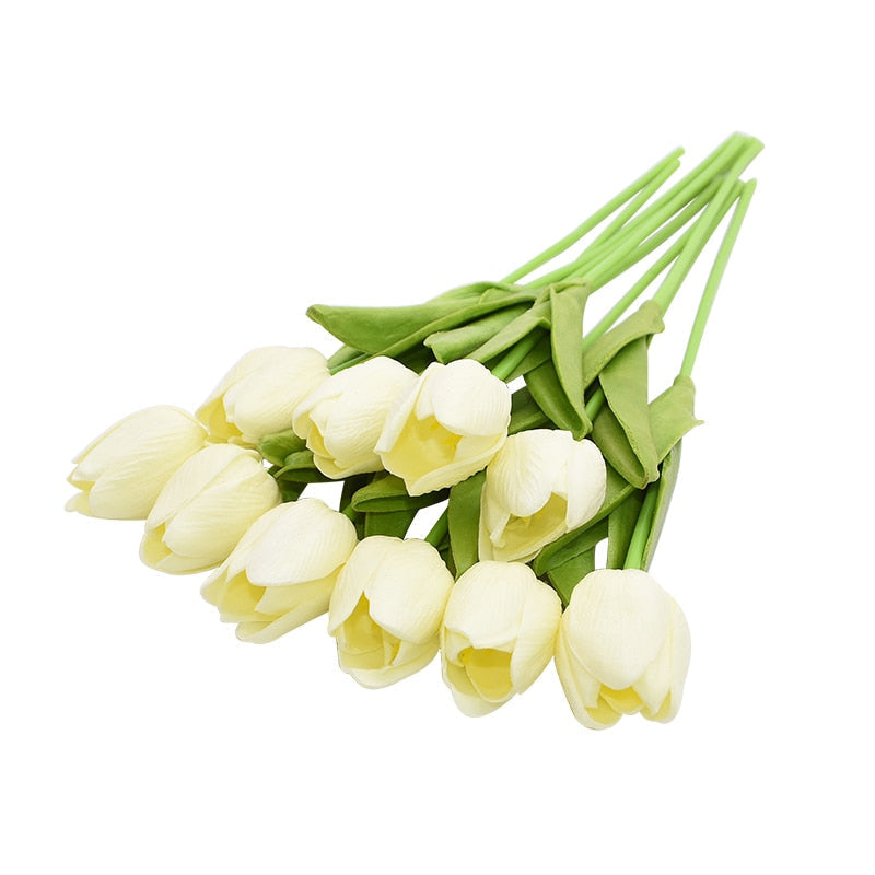 Hjemix | Kunstig Blomsterbukett med Tulipaner, Dekorasjon (10 Stykker)