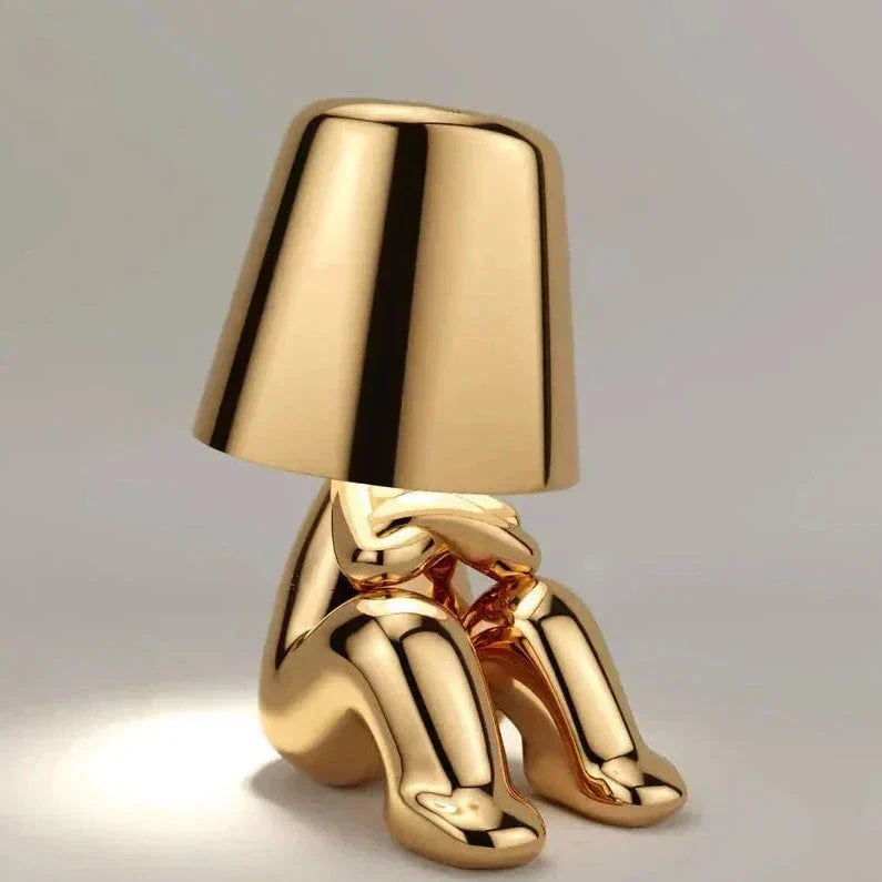 Hjemix | Golden Man LED Tenke Bordlampe – Leken Nattbordlampe for Soverom & Dekor