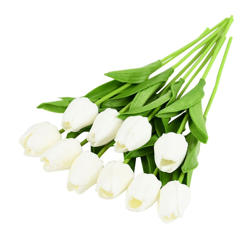 Hjemix | Kunstig Blomsterbukett med Tulipaner, Dekorasjon (10 Stykker)