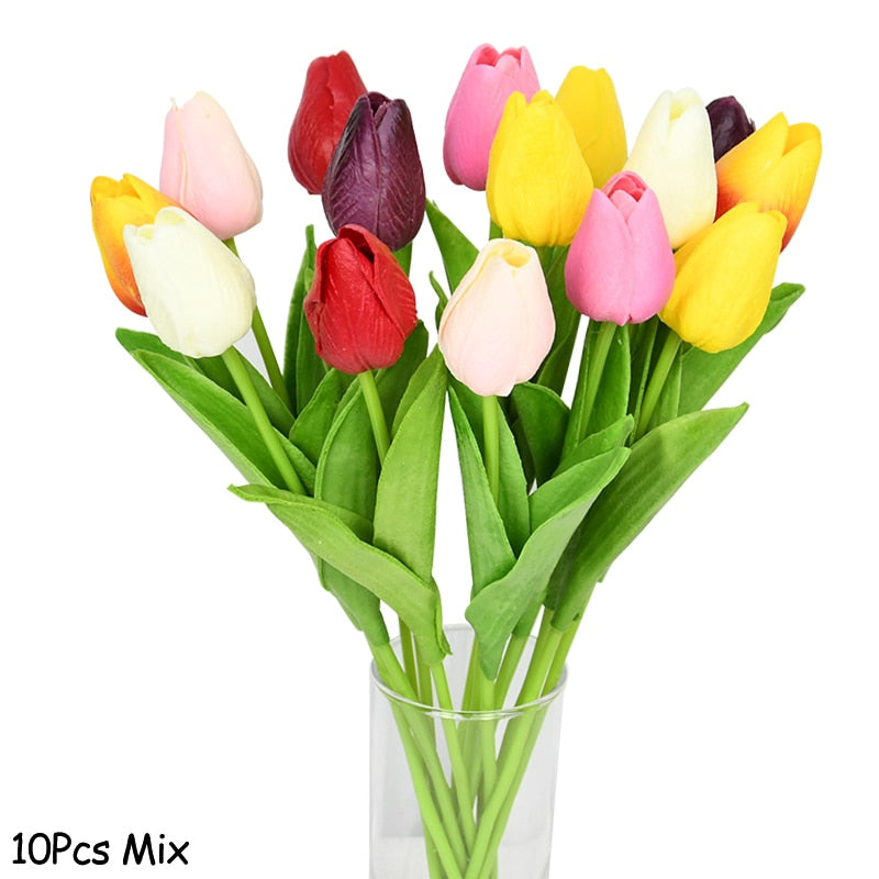 Hjemix | Kunstig Blomsterbukett med Tulipaner, Dekorasjon (10 Stykker)