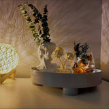 Hjemix | Rund Serveringsbrett - Dekorativt Brett Laget av Tre - Hvitt Brett Laget av Keramikk