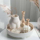 Hjemix | Rund Serveringsbrett - Dekorativt Brett Laget av Tre - Hvitt Brett Laget av Keramikk