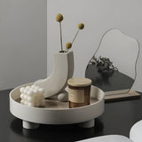 Hjemix | Rund Serveringsbrett - Dekorativt Brett Laget av Tre - Hvitt Brett Laget av Keramikk