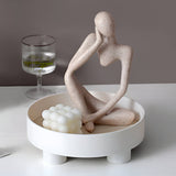 Hjemix | Rund Serveringsbrett - Dekorativt Brett Laget av Tre - Hvitt Brett Laget av Keramikk