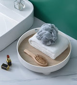 Hjemix | Rund Serveringsbrett - Dekorativt Brett Laget av Tre - Hvitt Brett Laget av Keramikk