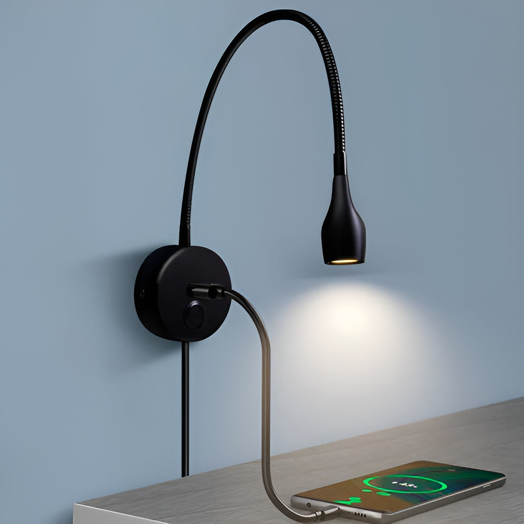 Hjemix | TouchGlow - 2-i-1-Swan-neck vegglampe med USB-lader for koselige lese kvelder