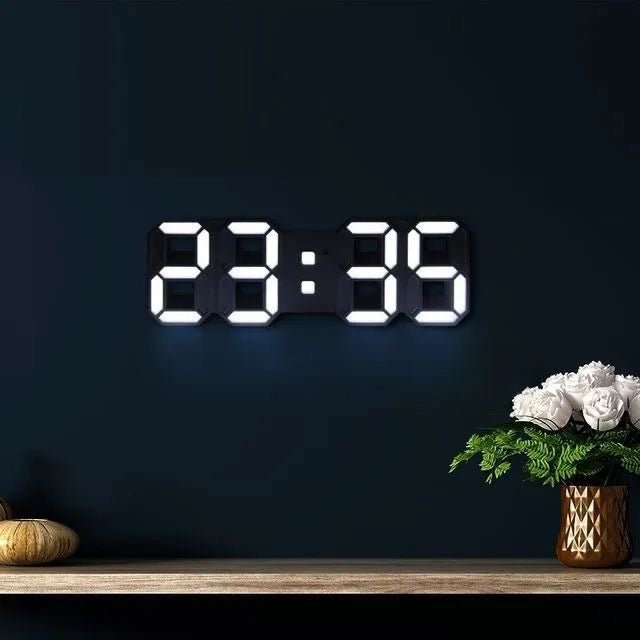 Hjemix 3D LED Veggklokke | Moderne Digital Klokke | Dimmbar LED Lys | Stilfull Veggdekor