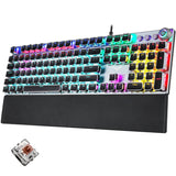 Hjemix | AULA F2088 108 Taster Blandet Lysbelegg Punk Mekanisk Brun Bryter Kablet USB Gaming Tastatur med Metalltast (Sølv)