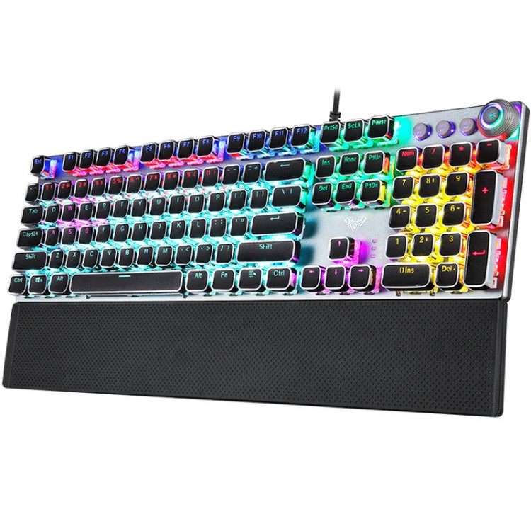 Hjemix | AULA F2088 108 Taster Blandet Lysbelegg Punk Mekanisk Brun Bryter Kablet USB Gaming Tastatur med Metalltast (Sølv)