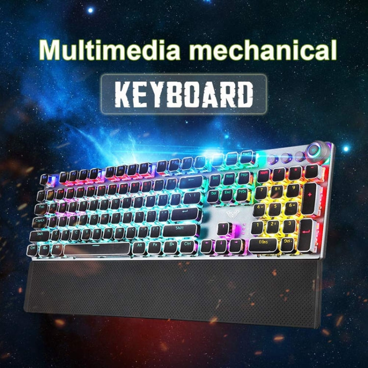 Hjemix | AULA F2088 108 Taster Blandet Lysbelegg Punk Mekanisk Brun Bryter Kablet USB Gaming Tastatur med Metalltast (Sølv)