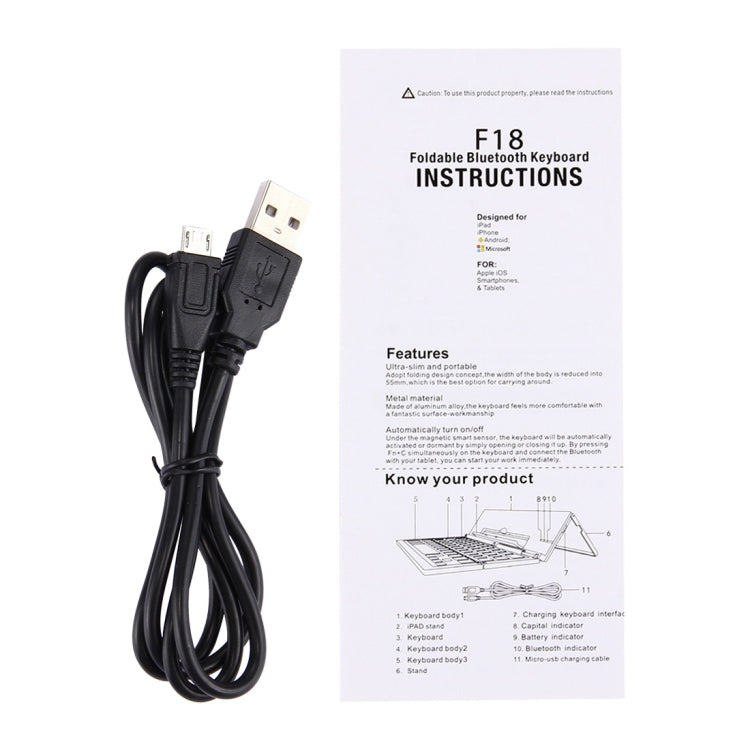 Hjemix | F18 Ultra-slim Oppladbart Bærbart 58-tasters Bluetooth Trådløst Tastatur med Stativ (Gull)