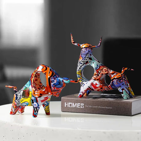 Hjemix | Kunst Fargerik Okse Skulptur