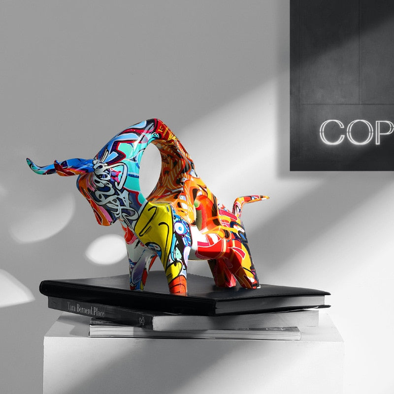Hjemix | Kunst Fargerik Okse Skulptur
