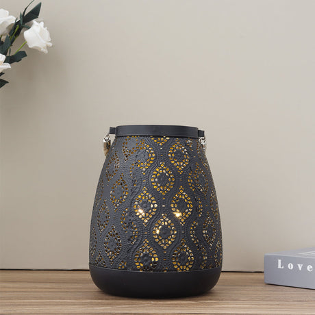 Hjemix | Marokkansk Stil Svart Metall Batteridrevet Bordlampe - Trådløs Lampe