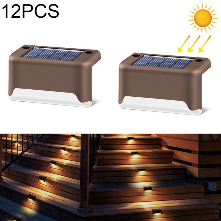 Hjemix | 12 PCS Solenergidrevet LED Utendørs Trinnlys IP65 Vanntett Hagelampe, Varm Hvit Lys (Brun)