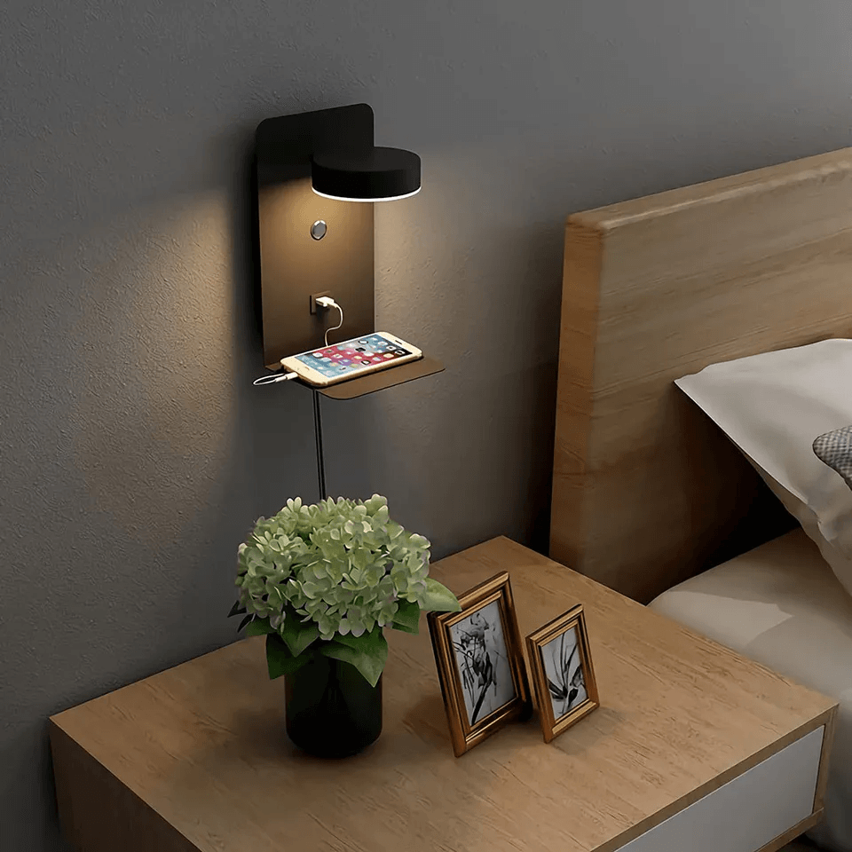 Hjemix | Nattlampe med lader - BrightHub - 330° Rotérbar - Ladestasjon