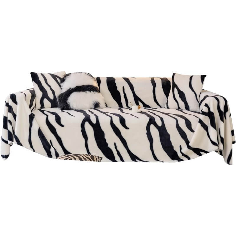 Hjemix | Zebra-print fluffy plush sofa protector stylish couch cover