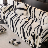 Hjemix | Zebra-print fluffy plush sofa protector stylish couch cover