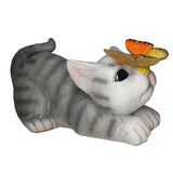 Hjemix | SolarPurr Hagebelysning | LED Katt Figur med Sommerfugl | Soldrevet | Værbestandig | Utendørs Dekorasjon