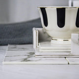 Hjemix | Kystlinje Vegansk Skinn Coaster Sett | Marmorutseende | Stilfull Beskyttelse for Overflater