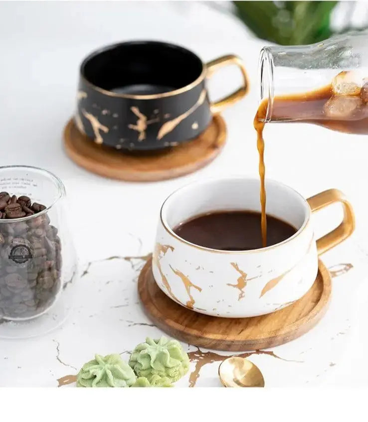 Hjemix | Marmor Mønster Kaffe Kopp med Gull Dekorasjon