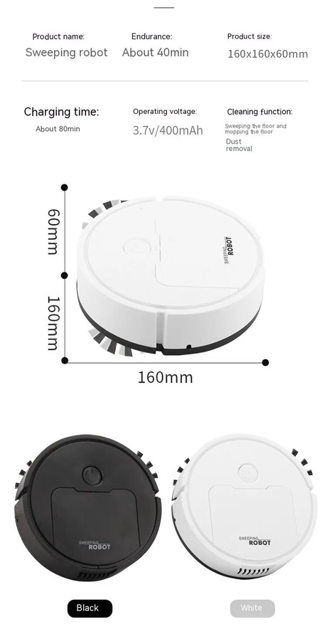 Hjemix | Mini Robot Støvsuger | Alt-i-ett Intelligent Enhet