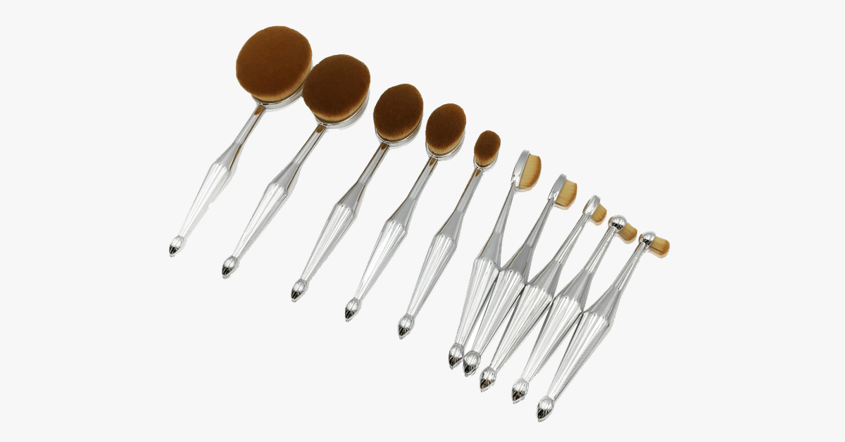 Hjemix | Stilig 10-delt oval børstesett – La den metalliske sjarmen virke sin magi på deg