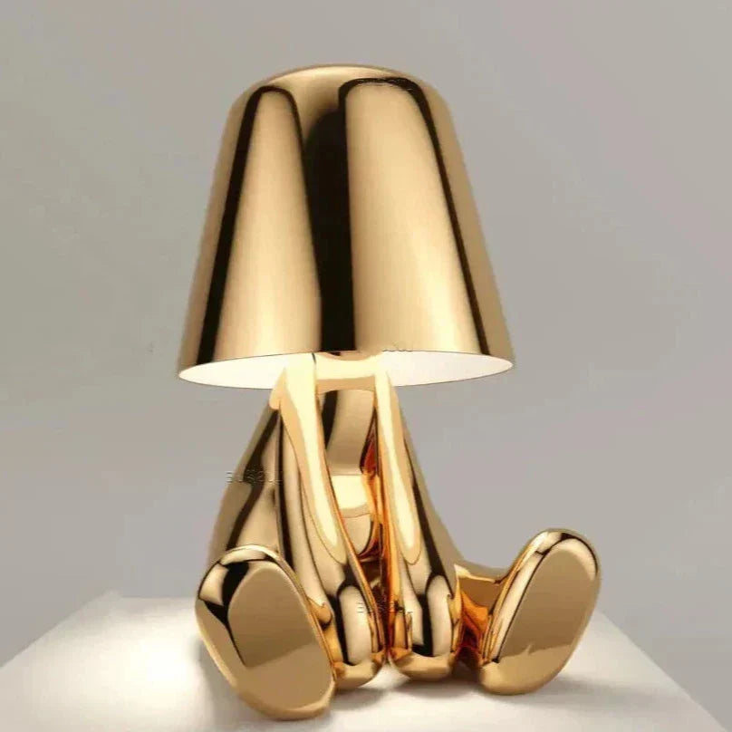 Hjemix | Golden Man LED Tenke Bordlampe – Leken Nattbordlampe for Soverom & Dekor