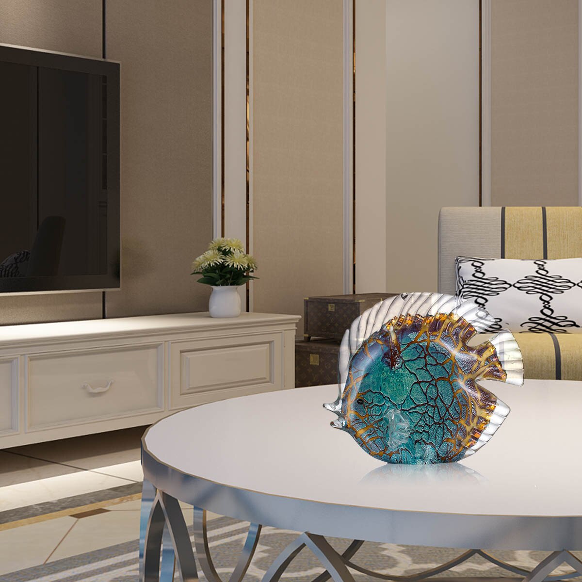 Hjemix | Flerfargede Prikkete Tropiske Fisk Delikat Glass Skulptur Elegant Leilighets Dekorasjon Glass Fisk Utmerket Rom Leilighets Dekorasjon Håndverk