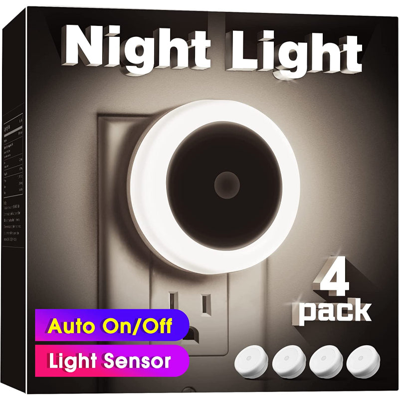 Hjemix | Nattlys plugges inn i veggen [4Pack], nattlys med lysensorer, LED nattlys for barnerommet, baby nattlys, bad natterlys, trappelys, ganglys