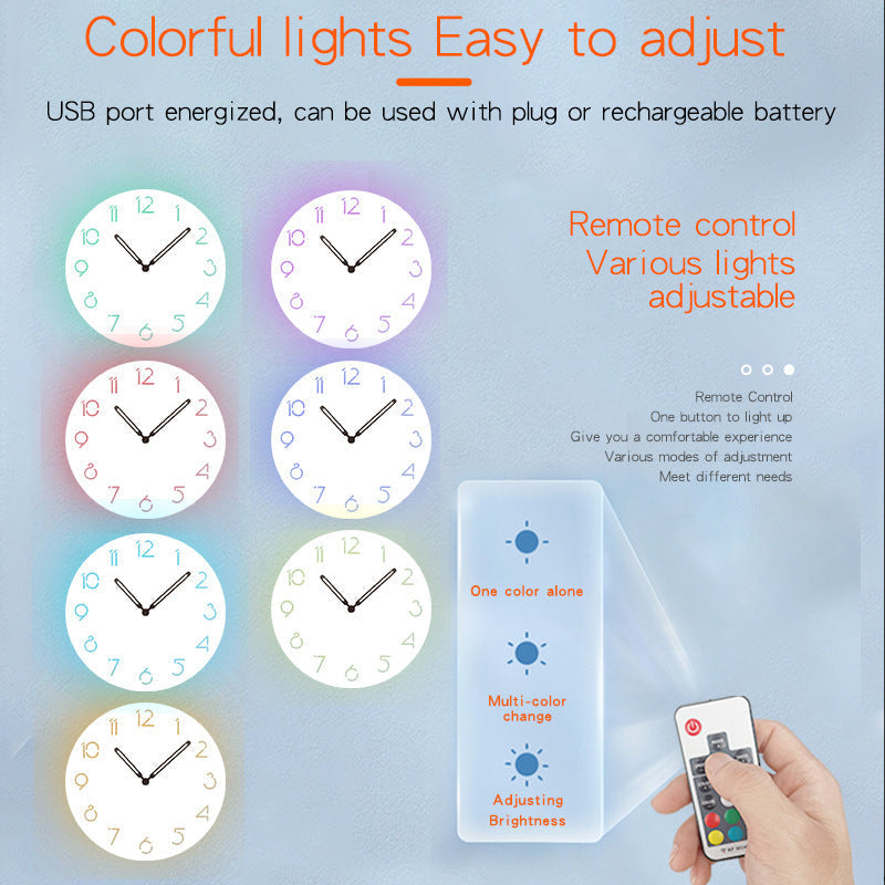 Hjemix | Atmosfærisk LED Lys Stille Veggdekor Klokke