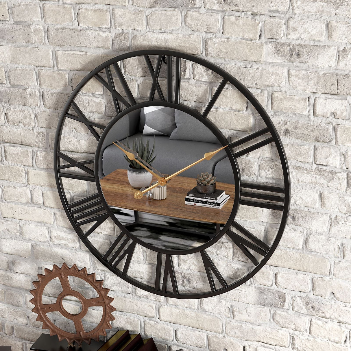 Hjemix | Metal Vintage Stor Veggur med Speil 39cm