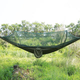 Hjemix | Bærbar Utendørs Camping Fullt Automatisk Nylon Parachute Hengekøye med Myggnett, Størrelse: 250 x 120cm (Oliven Grønn)