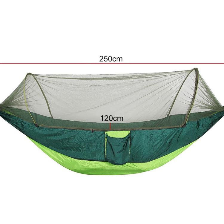 Hjemix | Bærbar Utendørs Camping Fullt Automatisk Nylon Parachute Hengekøye med Myggnett, Størrelse: 250 x 120cm (Oliven Grønn)