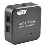 Hjemix | EMK 1 Inngang 3 Utgang Digital Optisk Lyd SPDIF Toslink Splitter Adapter (Sølvgrå)