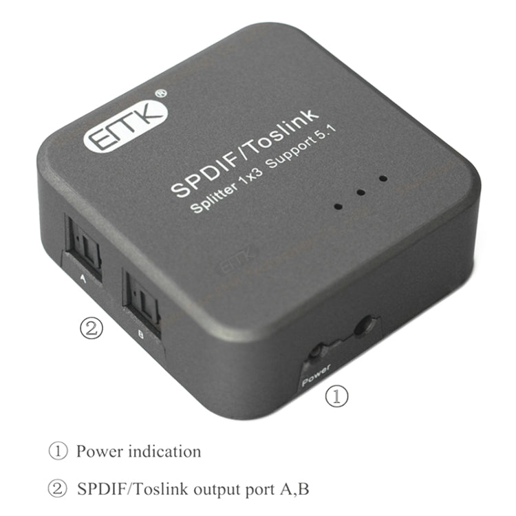 Hjemix | EMK 1 Inngang 3 Utgang Digital Optisk Lyd SPDIF Toslink Splitter Adapter (Sølvgrå)